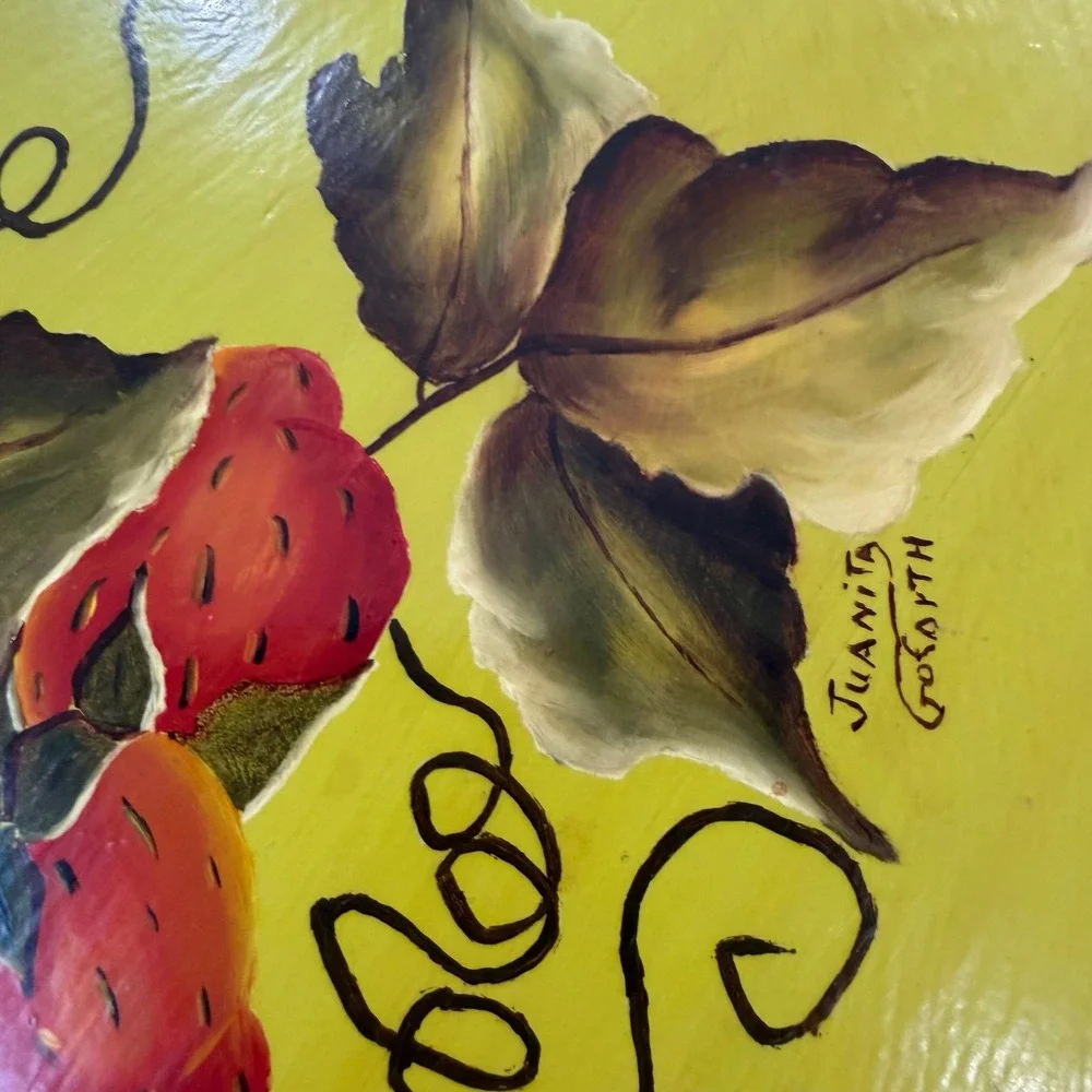 Hand Painted Strawberry Wood Wall Plaque Signed‎ Folk Art Country Decor 11x9